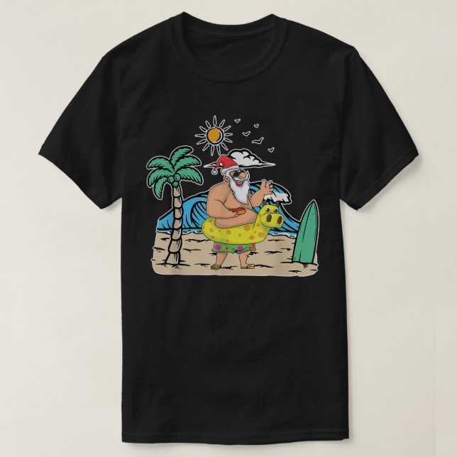 Tropical Beach Funny Santa Julafton Sommar jul I T Shirt (Design framsida)