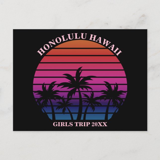 Tropical Beach Girls Trip Pink Black Custom Vykort (Framsida)
