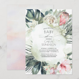 Tropical Beach Greenery and Flowers Baby Shower Inbjudningar
