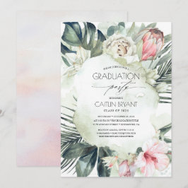 Tropical Beach Greenery and Flowers Studenten Inbjudningar