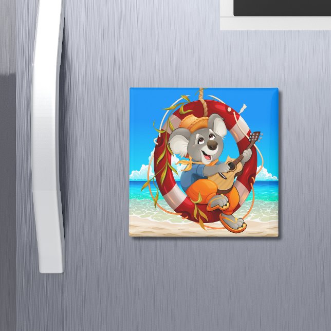 Tropical Beach Guitar Spela Koala Magnet (Skapare uppladdad)
