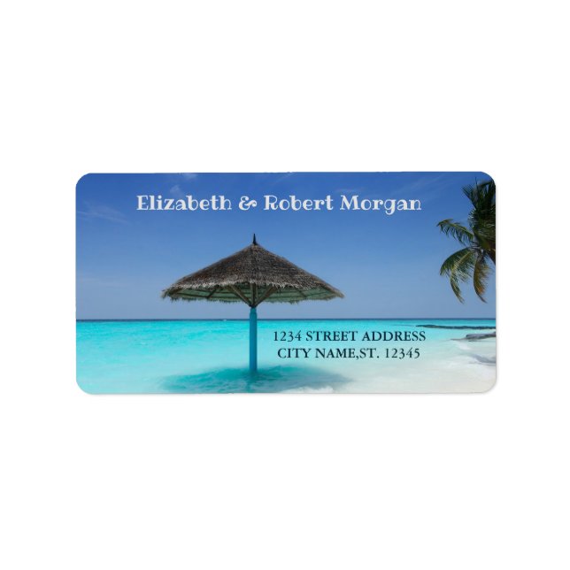 Tropical Beach Handflatan Umbrella Adressetikett (Framsidan)