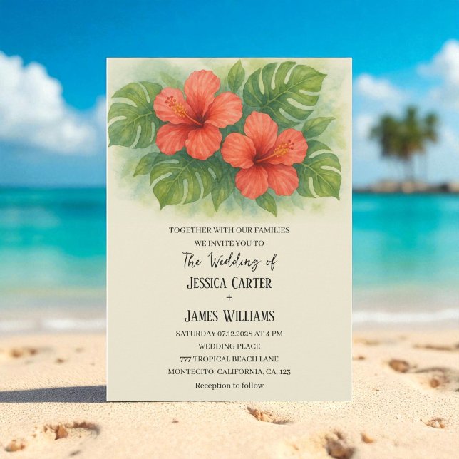 Tropical Beach Hawaiian Hibiscus Wedding Inbjudningar (Skapare uppladdad)