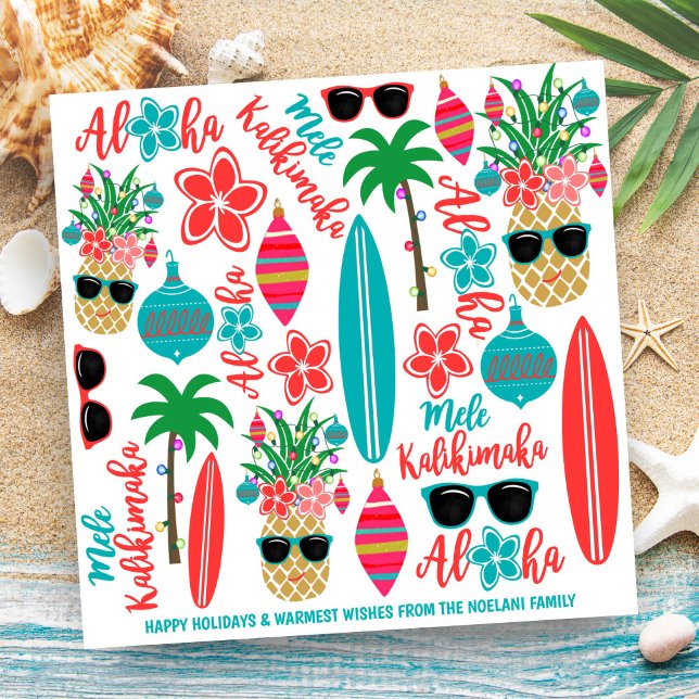 Tropical Beach Hawaiian Pineapple Mele Kalikimaka Julkort (Skapare uppladdad)