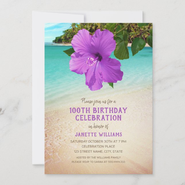 Tropical Beach Hawaiian Thmet 100 Birthday Inbjudningar (Framsida)