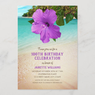 Tropical Beach Hawaiian Thmet 100 Birthday Inbjudningar
