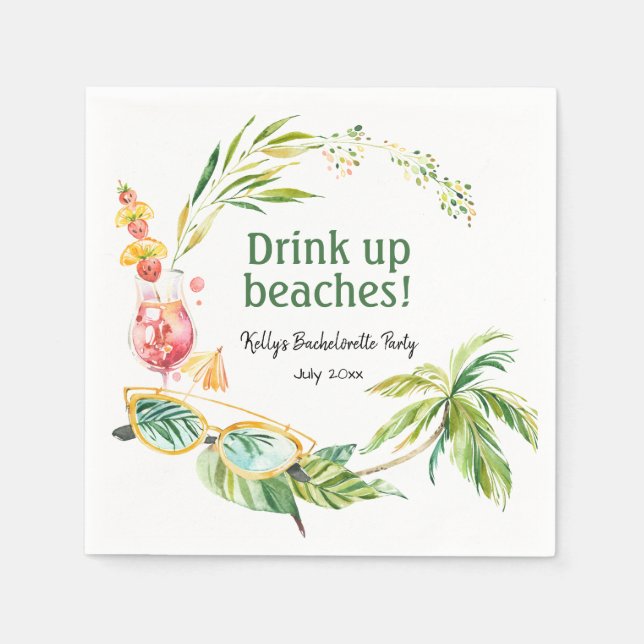 Tropical Beach Helg Bachelorette Cocktail Pappersservett (Framsidan)