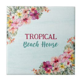 Tropical Beach House Rosa Flowers Blommigt Botanic Kakelplatta