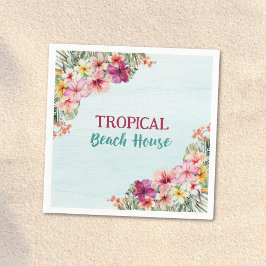 Tropical Beach House Rosa Flowers Blommigt Botanic Pappersservett