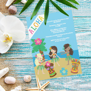 Tropical Beach Hula Dancing Luau Födelsedagsfest Inbjudningar