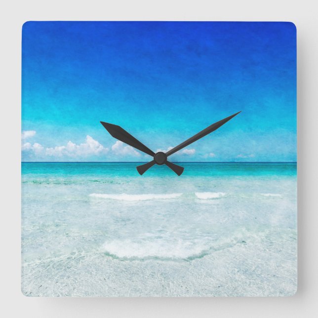 Tropical Beach in Florida Teal Aqua Turquise Blue Fyrkantig Klocka (Framsida)