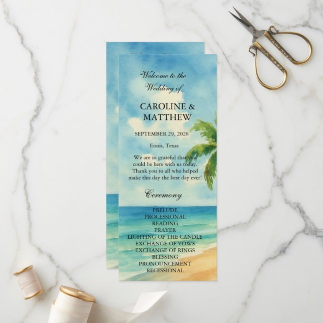 Tropical Beach Island Destination Wedding Program (Fram/Back In Situ)
