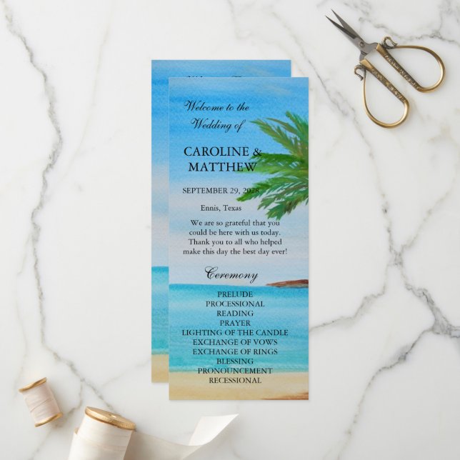 Tropical Beach Island Destination Wedding Program (Fram/Back In Situ)
