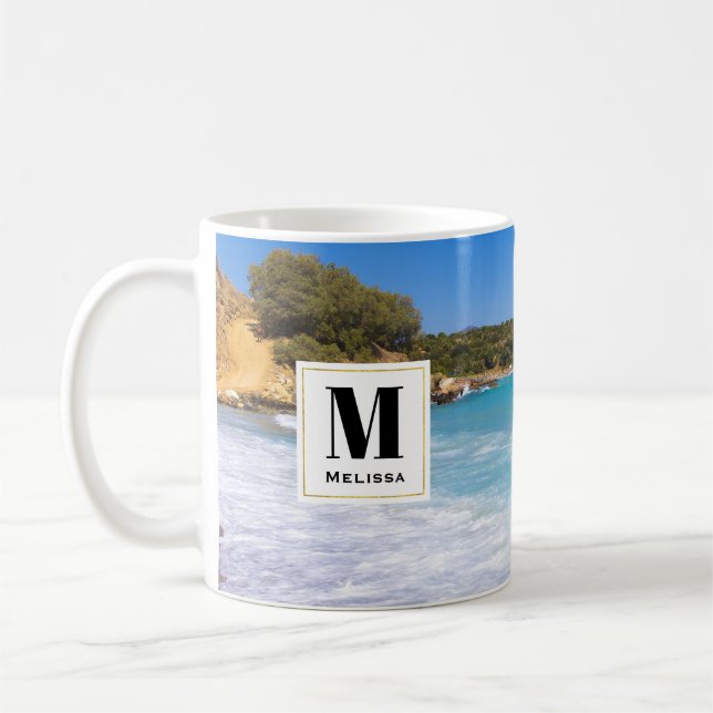 Tropical Beach Island Paradise Photo Monogram Kaffemugg (Vänster)