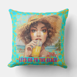 Tropical Beach, Lets Go to The Beach,Orange Turquo Kudde