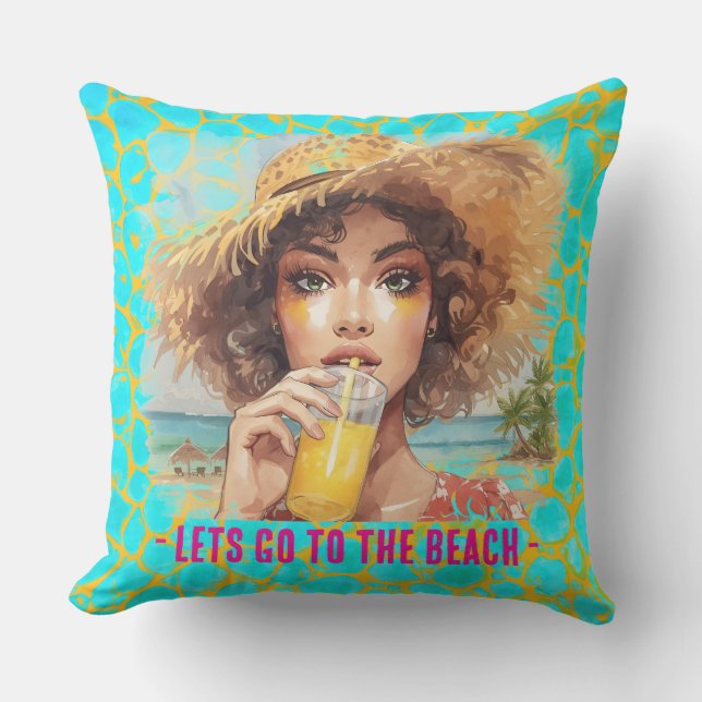 Tropical Beach, Lets Go to The Beach,Orange Turquo Kudde (Framsida)