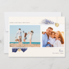 Tropical Beach Navy & Guld Greenery 2-Photo Julkort