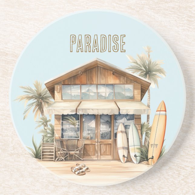 Tropical Beach Ocean Sand Surfboards House Underlägg (Framsidan)