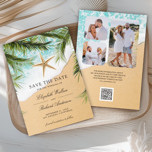 Tropical Beach Palm Leaves Starfish Photo Wedding Spara Datumet (Skapare uppladdad)