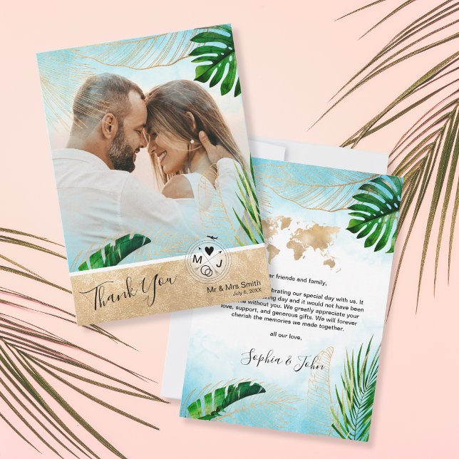 Tropical Beach Palm Photo Destination Wedding Tack Kort (Skapare uppladdad)