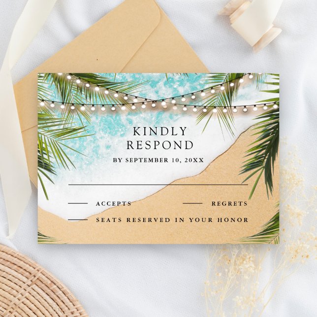 Tropical Beach Palm String Lights Wedding OSA Kort (Skapare uppladdad)