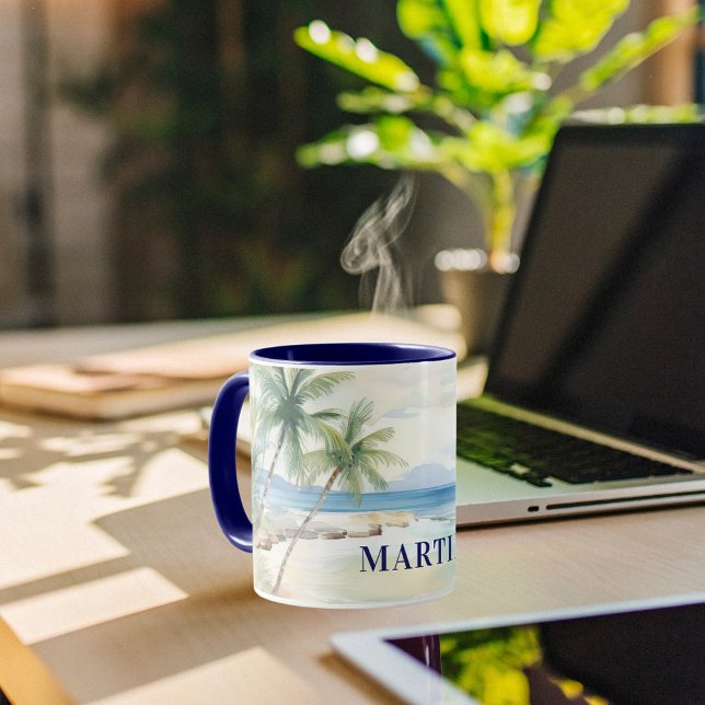 Tropical beach palm trees name blue mugg (Skapare uppladdad)