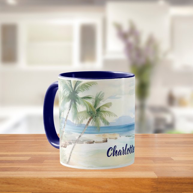 Tropical beach palm trees name blue summer mugg (Skapare uppladdad)