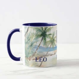 Tropical beach palm trees name business logo mugg