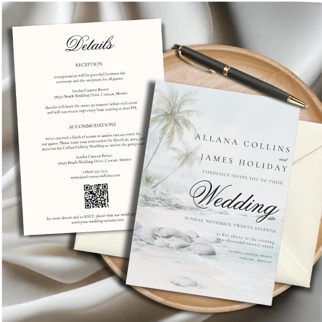 Tropical Beach Palm Watercolor Wedding Invitation Inbjudningar (Skapare uppladdad)