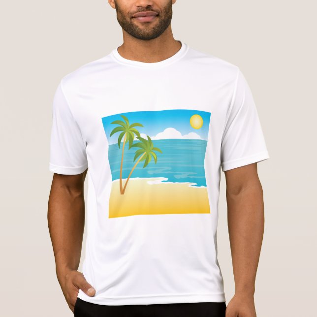 Tropical Beach Paradise with Palm Trees T Shirt (Framsida)