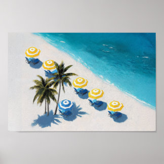 Tropical Beach Parbrella Print: Coastal Summer Poster