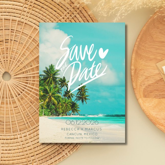 Tropical Beach Photo Destination Wedding Spara Datumet (Tropical Beach Photo Destination Wedding Save The Date)