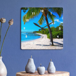 Tropical Beach Photo handflatan Träd White Sand Ha Fyrkantig Klocka