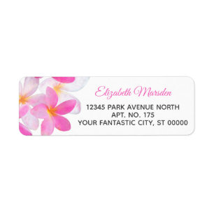 Tropical Beach Rosa Plumeria Blommigt Returadress Etikett
