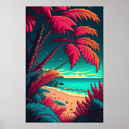 Tropical Beach Rustic Elegant Red Grönt Orange Poster