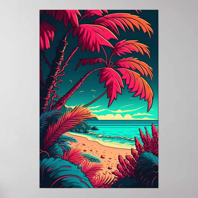 Tropical Beach Rustic Elegant Red Grönt Orange Poster (Framsidan)
