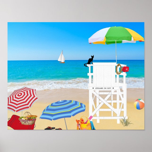 Tropical Beach Sand Lifeguard Torn Poster (Framsidan)