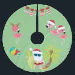 Tropical Beach Santa and Flamingos Julgransmatta Borstad Polyester<br><div class="desc">Den här designen skapades genom digital grafik. Det kan vara personlig i det område som tillhandahålls Kontakta mig på colorflowcreations@gmail.com om du vill ha den här designen på en annan produkt. Köp min ursprungliga abstrakt-akrylmålning för försäljning på www.etsy.com/shop/colorflowart. Se fler av mina skapelser eller följ mig på www.facebook.com/colorflowcreations, www.instagram.com/colorflowcreations, www.twitter.com/colorflowart...</div>