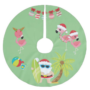 Tropical Beach Santa and Flamingos Julgransmatta Borstad Polyester