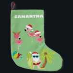 Tropical Beach Santa and Flamingos Liten Julstrumpa<br><div class="desc">Den här designen kan vara personlig i det område som tillhandahålls genom att ändra fotot och/eller text. Du kan också anpassa den genom att klicka på Anpassa den här mallen och sedan välja klicka för att anpassa ytterligare alternativ och ta bort eller ändra färg i bakgrunden, lägga till text, ändra...</div>