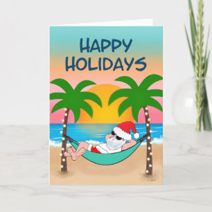 Tropical Beach Santa Hammock Handflatan Träd Helgkort