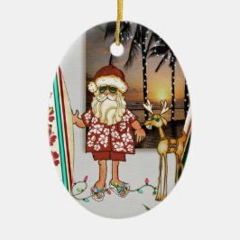 Tropical Beach Santa Ornament