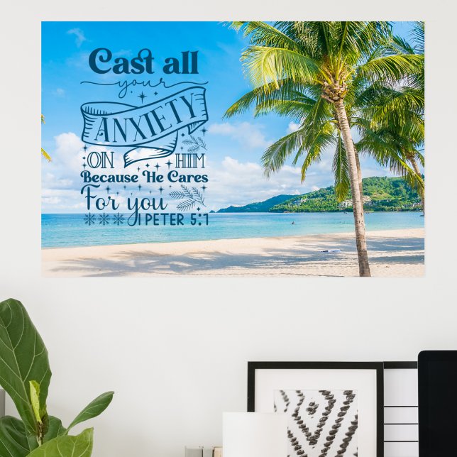 Tropical Beach Scenery, 1 Peter 5:7 Bible Verse Poster (Skapare uppladdad)