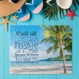 Tropical Beach Scenery, 1 Peter 5:7 Bible Verse Pussel