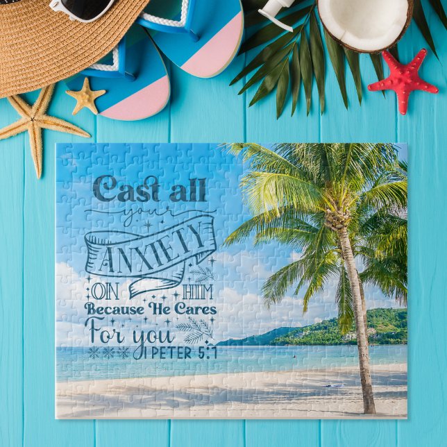 Tropical Beach Scenery, 1 Peter 5:7 Bible Verse Pussel (Skapare uppladdad)