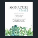 Tropical Beach Signature Drinks Wedding Sign Poster<br><div class="desc">This tropical wedding sign is a stylish addition to your wedding decor inspiration, perfect for a beach wedding sign, elopement wedding, or micro wedding packages in Florida. Featuring hand-painted watercolor palm leaves in lush green tones, this signature cocktails sign lets you personalize your favorite drinks and the couple's names using...</div>