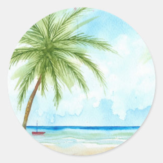 Tropical Beach Sticker Runt Klistermärke