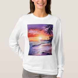 Tropical Beach Sunset #1 Kvinnors Långärmad T Shirt