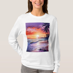 Tropical Beach Sunset #1 Kvinnors Långärmad T Shirt