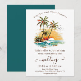 Tropical Beach Sunset Destination Wedding Inbjudningar